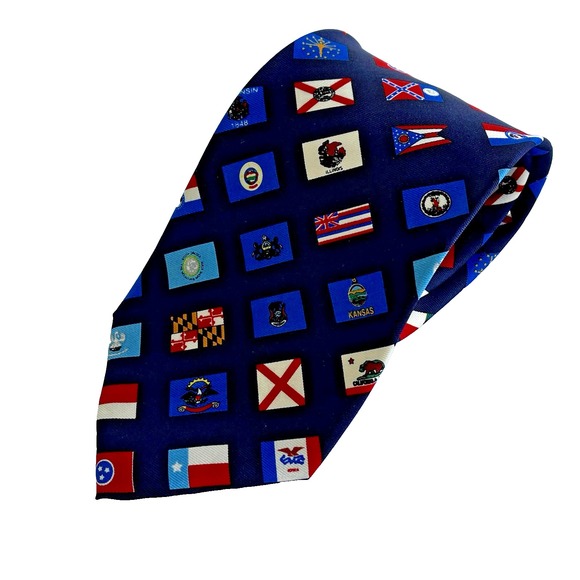 USA State Flag Silk Tie 60" Junior Chamber International United States Blue Wide - Picture 1 of 10